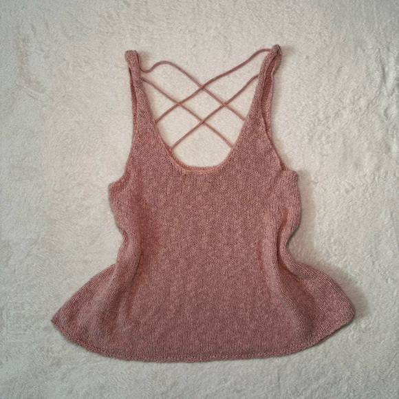 American Eagle Outfitters Tops - AE Pink Knit Tank Top with Cross Back Design
